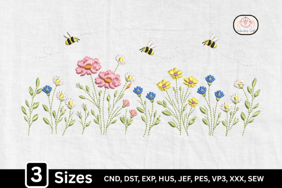 Daisy Wildflower Bee Embroidery Design