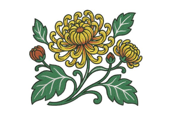 Yellow Chrysanthemum Embroidery Design